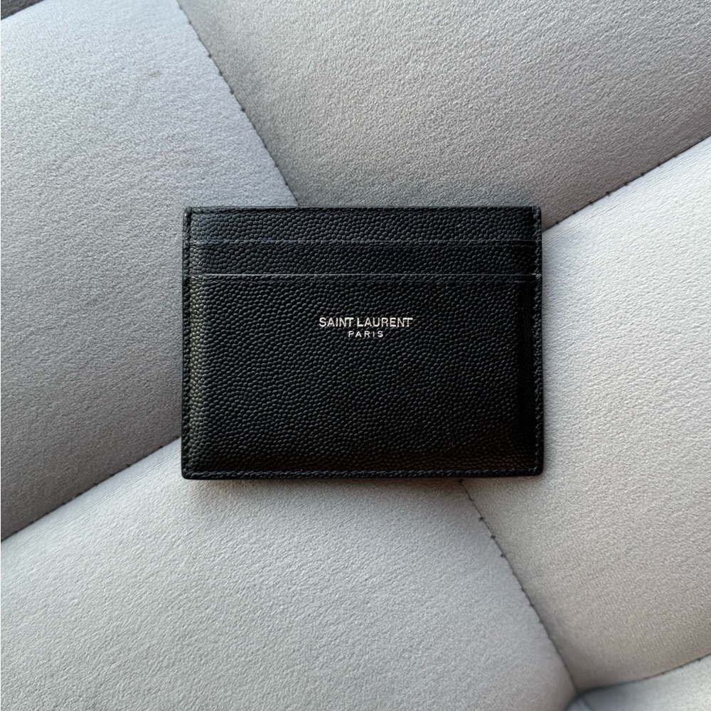 SAINT LAURENT PARIS CARD CASE IN COATED BARK LEATHER CARD WALLET SILVER 💳